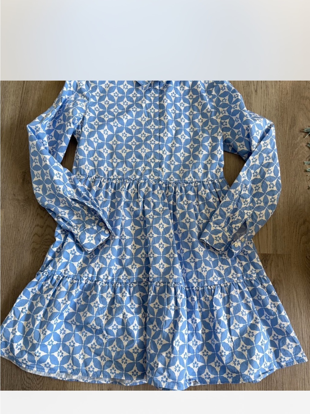 Vineyard Vines Blue and White Geometric Tiered Dress